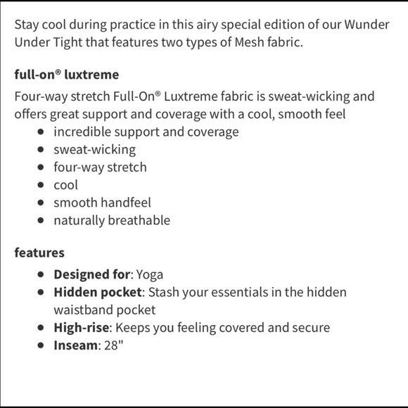 Lululemon Wunder Under Hi-Kise Mesh 12 - Picture 7 of 7